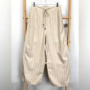 VERSONA Khaki and white stripe Linen blend wide leg pants size M